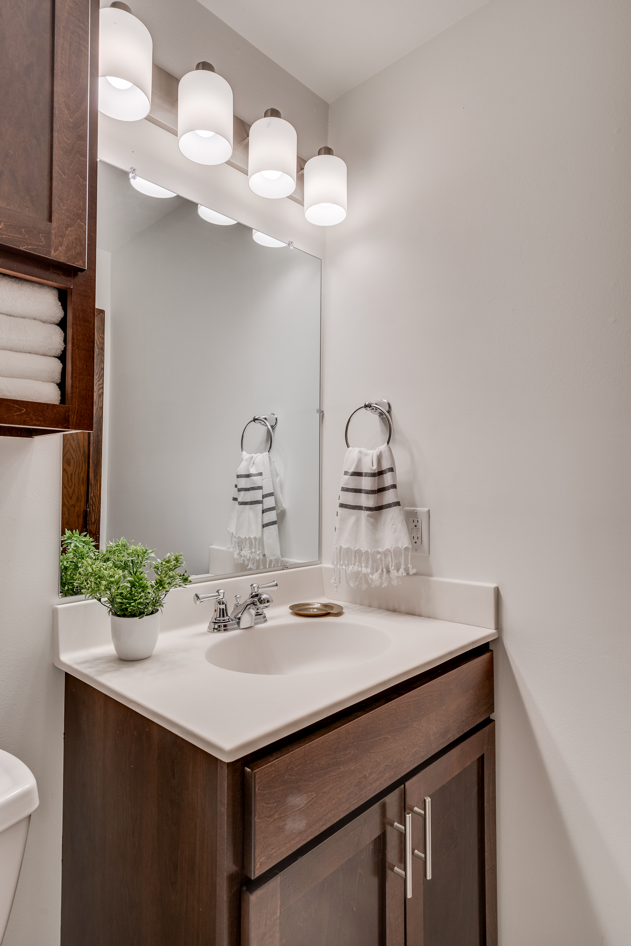 newly remodeled bathroom at a Sumter Green apartments in Crystal, MN
