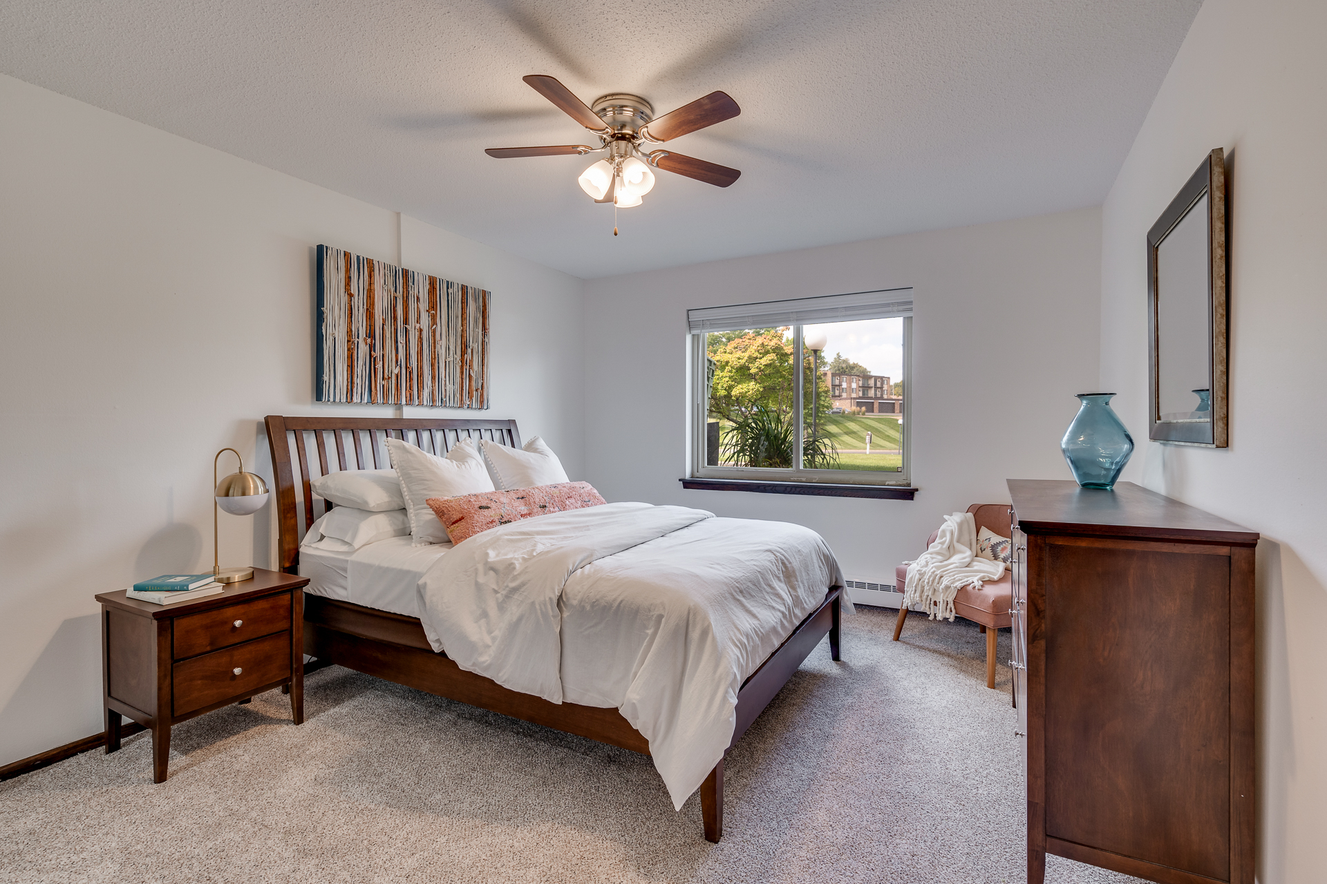 Carpeted Bedrooms At Sumter Green Apartments In Crystal, MN
